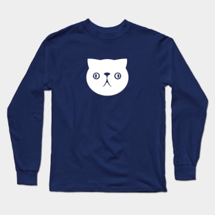 Persian cat's face. Derpy, cute chonk in white ink Long Sleeve T-Shirt